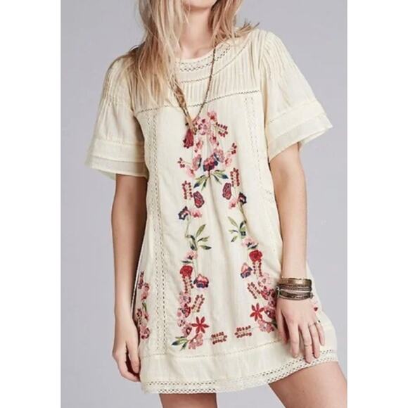 Free People Perfectly Victorian Embroidered Shift Dress Size Small - Picture 1 of 5